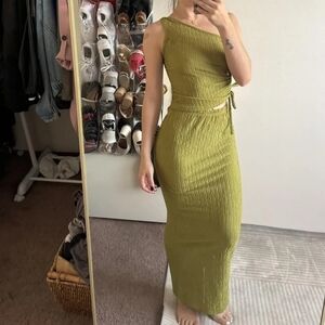 SHEIN Olive Green One-Shoulder Midi Dress